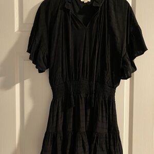 Entro Black Mini Dress - above knee, elastic waist, tie front